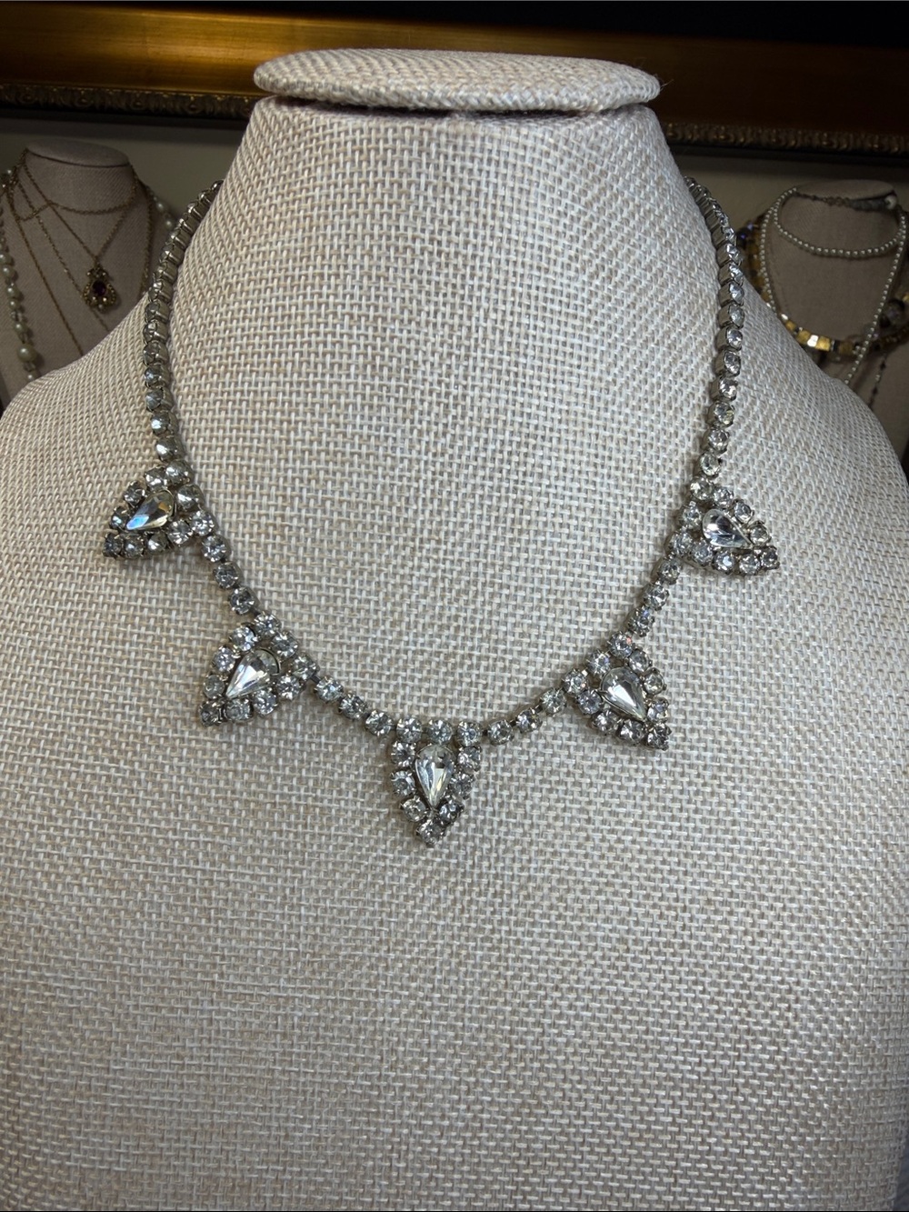 Vintage Silver Teardrop Crystal Necklace